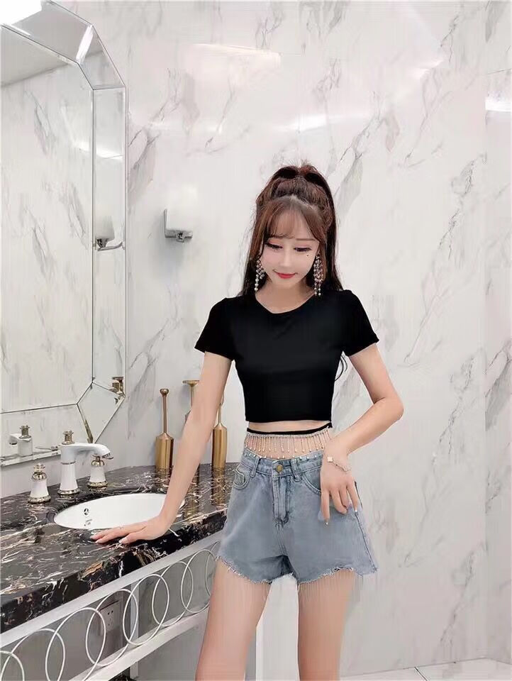 欧美ins超短装薄款露脐t恤女夏紧身圆领短袖打底衫高腰性感上衣潮