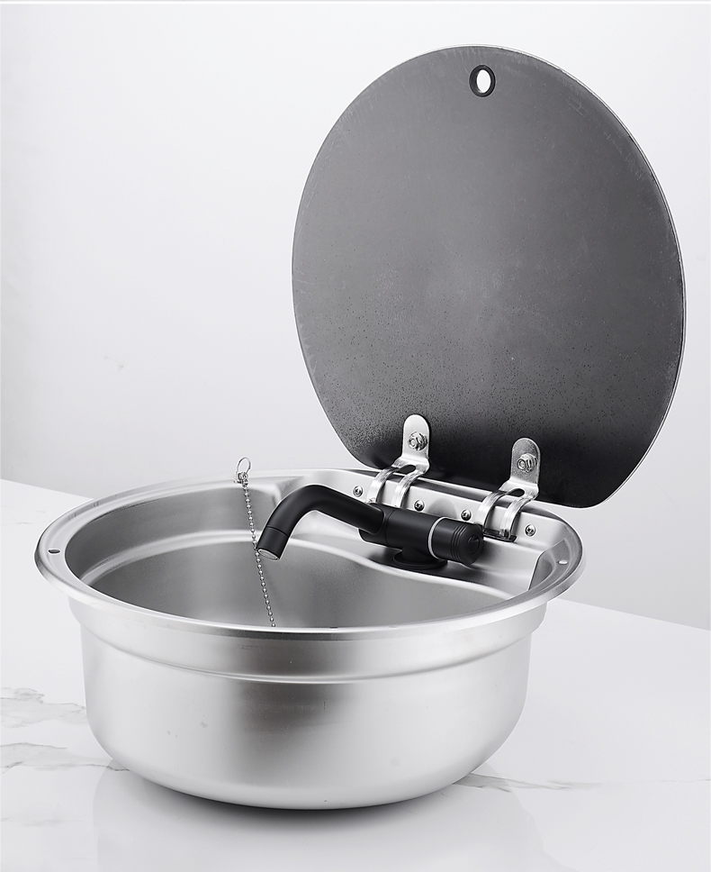 房车水槽带盖厨房洗手盆洗菜盆折叠式翻盖单槽不锈钢方形水池家用 b