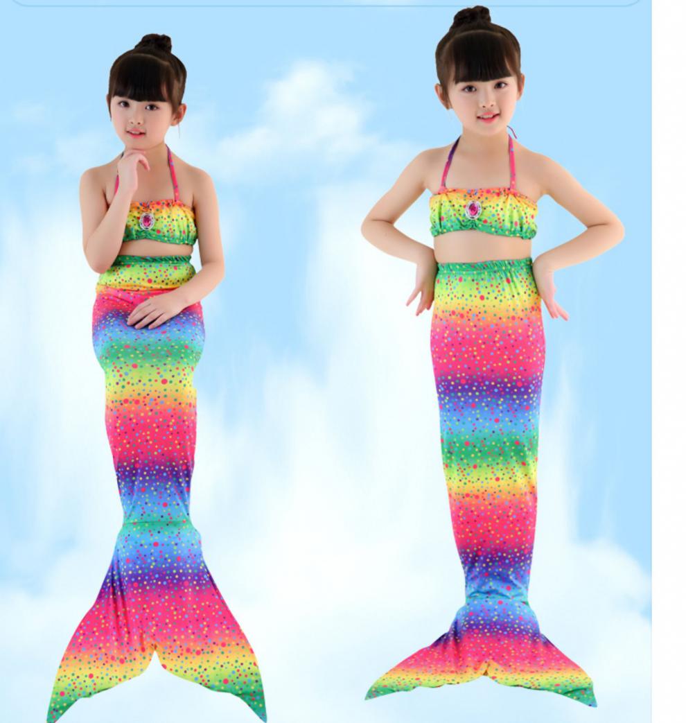 美人鱼尾巴女童泳衣服装可爱裙子女童公主泳装小女孩比基尼套装玫红