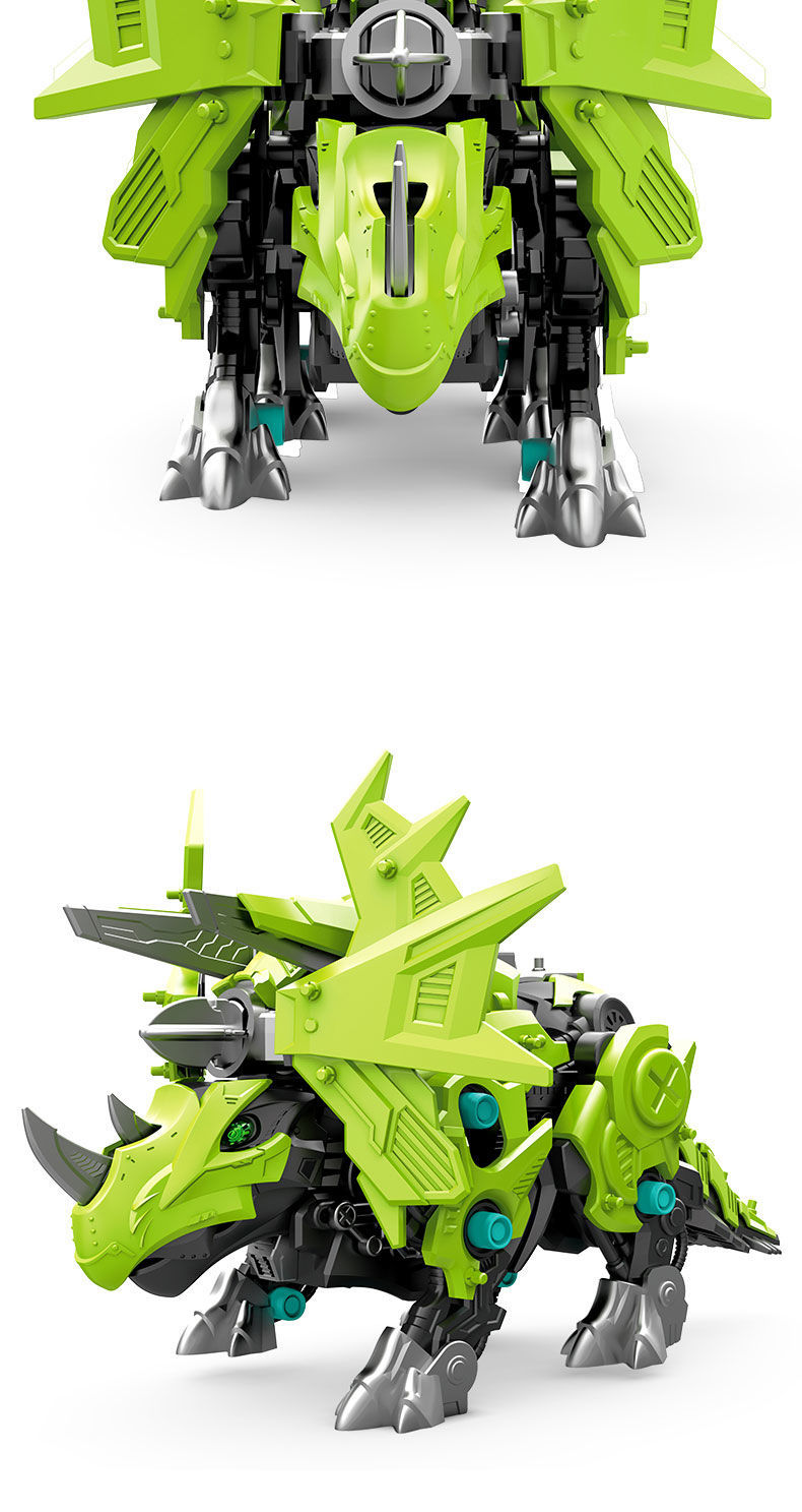 电动拼装机械兽拼装三角龙电动机甲霸王龙长羽盗龙机械兽积木恐龙走路