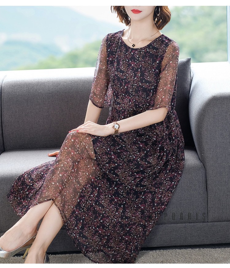 歌珀莱品牌女装真丝连衣裙2020夏季新款中年大码女装妈妈宽松显瘦气质