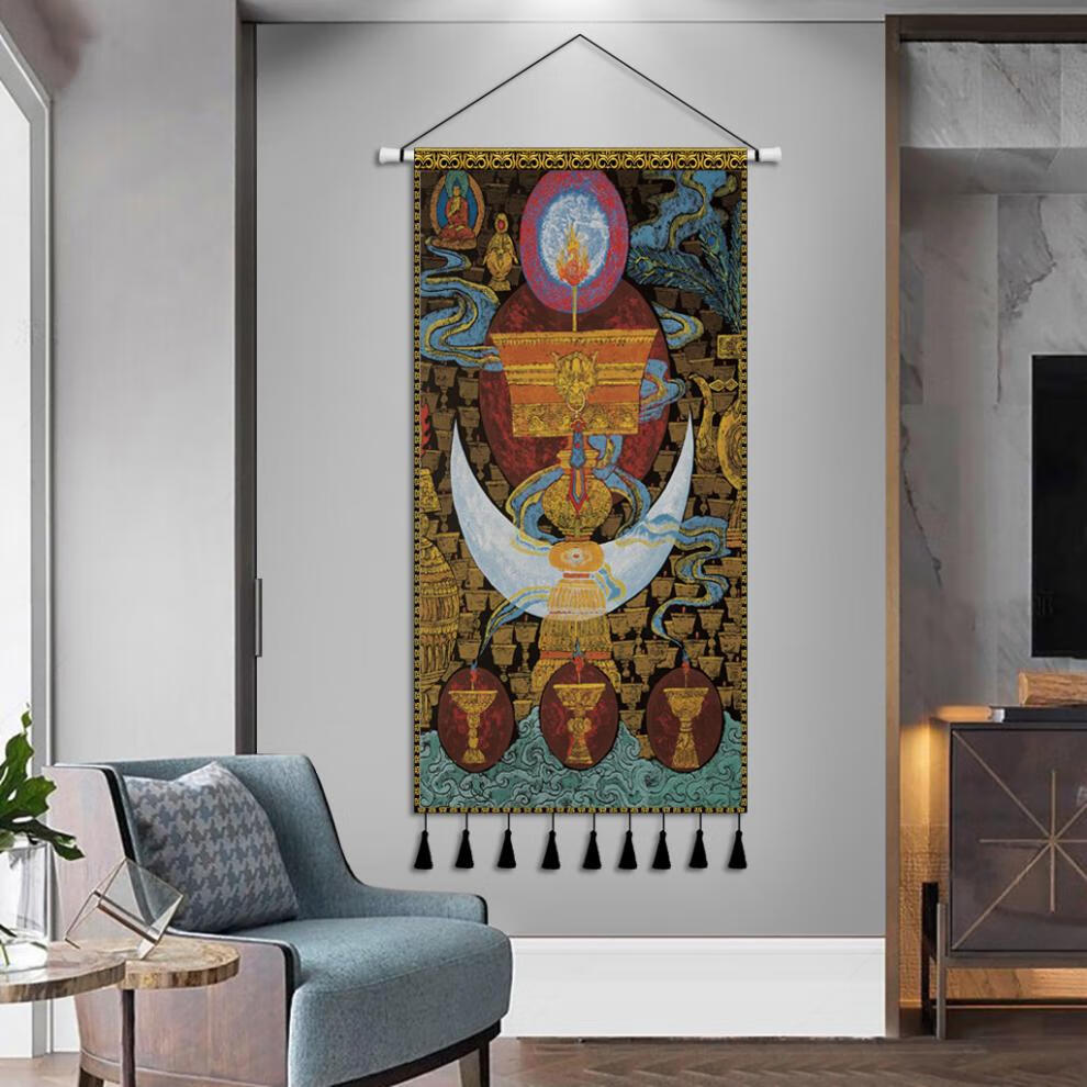 民宿装饰挂毯少数民族藏族挂布客厅入户玄关藏式挂画布艺02宽90高180