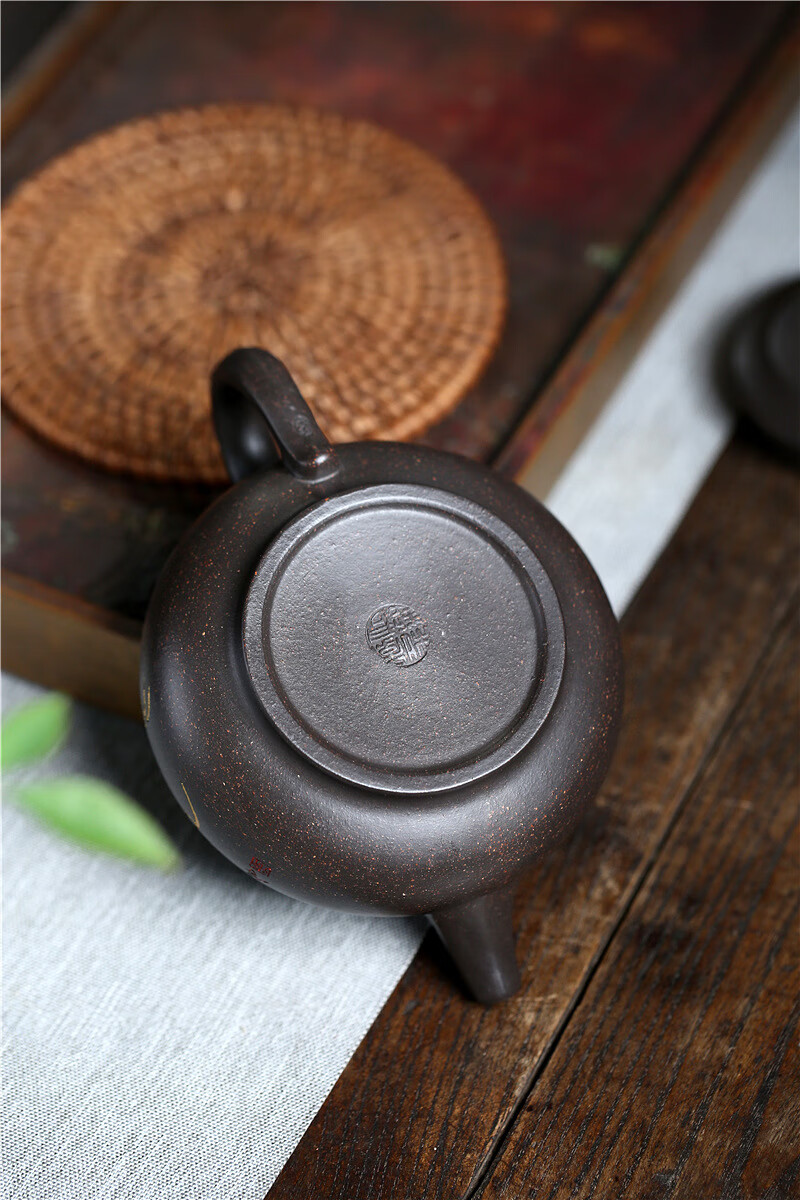 瑞盈绘宜兴紫砂壶原矿黑金砂名家宝菱茶壶手工品质家用茶具黑金砂