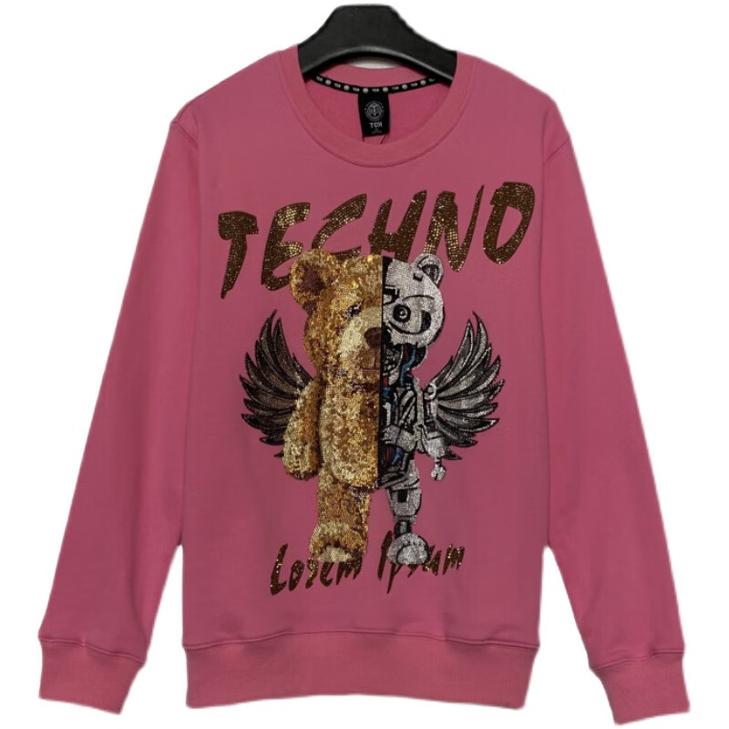 tch轻奢潮牌半熊烫钻粉色卫衣t21311c6013红色s