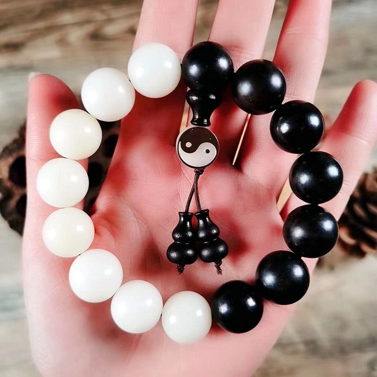 手串太极八卦单圈12mm17颗佛珠混元珠道家念珠阴阳手链饰品sn9648七夕