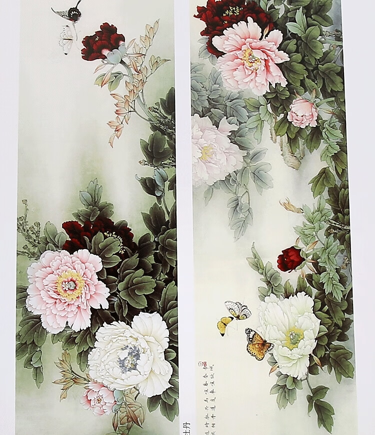 实用白描画稿原大版牡丹横幅 李晓明 绘画入门自学零基础美术书 【原