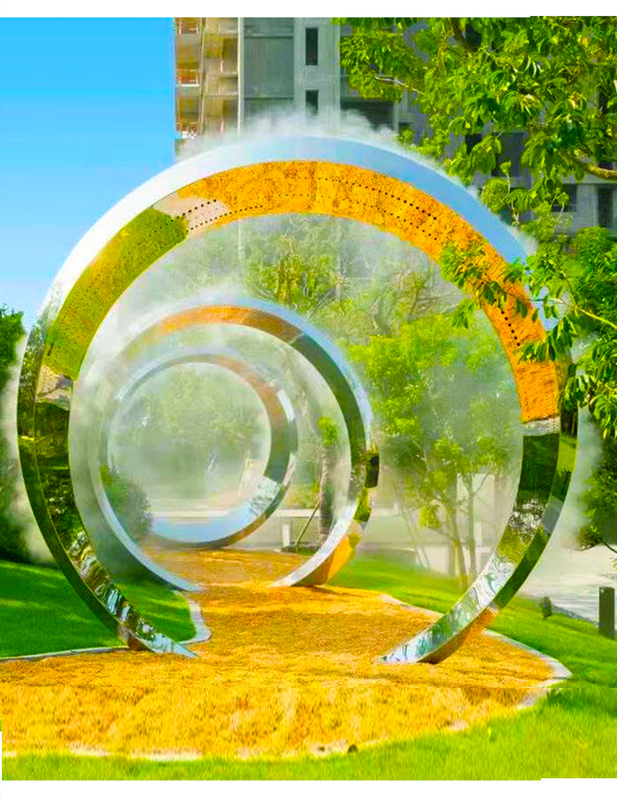 不锈钢喷雾雕塑定制圆环水雾门摆件绿地水帘发光装置网红打卡道具