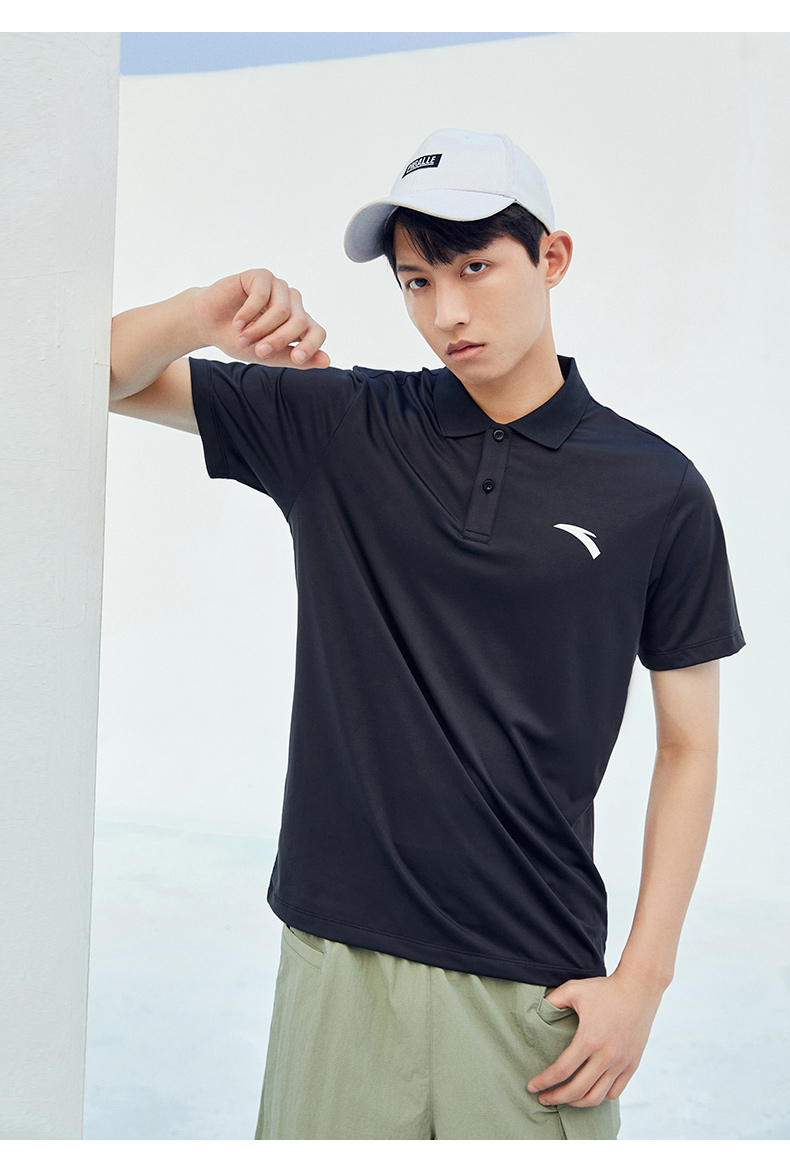 安踏短袖翻领polo衫男2022夏季新款纯色t恤运动男士休闲短t上衣官方