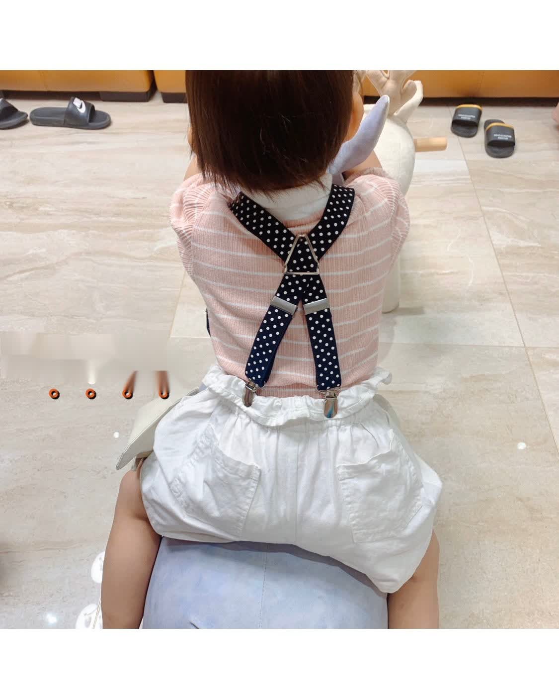 儿童背带夹儿童夹背带弹力小孩掉裤子带夹幼儿园宝宝背带裤夹点点大红