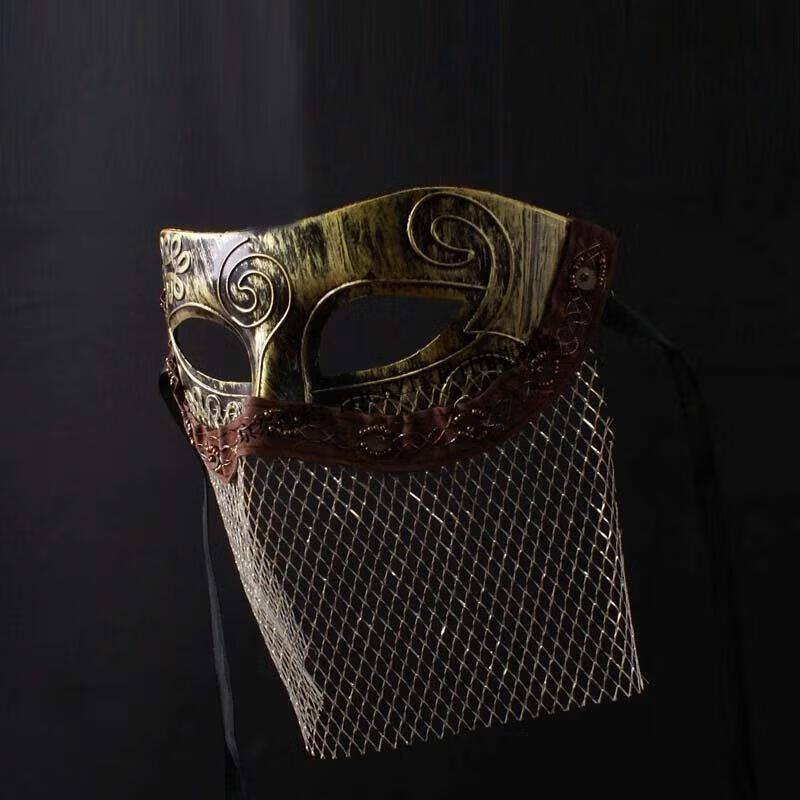 【现货】面具半脸古风男定制威尼斯银色面纱男士唱歌面具万圣节直播