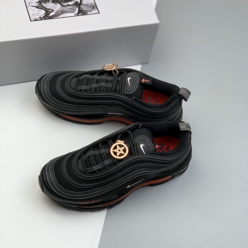 air max 97 耶稣圣水撒旦伦敦上海限定黑银头 男女气垫跑步鞋 白粉