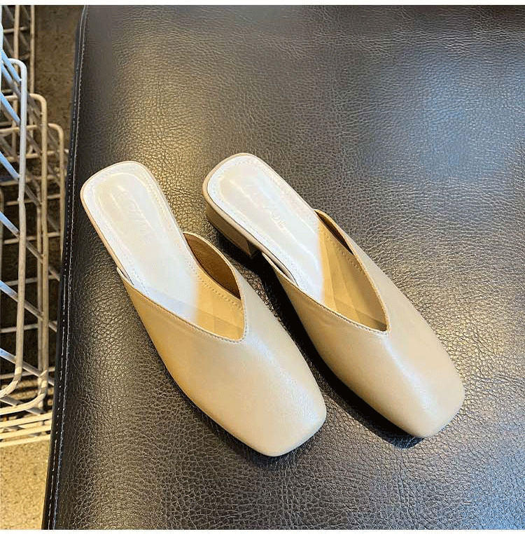 卡迪高高端品牌方头包头半拖鞋女春季2022新款时尚外穿中跟凉鞋粗跟