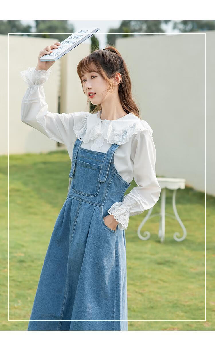 2022年新款洋气减龄装女牛仔背带裙时尚单件牛仔背带裙蓝色浅蓝色m