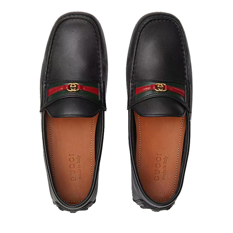 gucci古驰男鞋男士经典压花双g标志圆头平跟乐福鞋休闲商务皮鞋豆豆鞋
