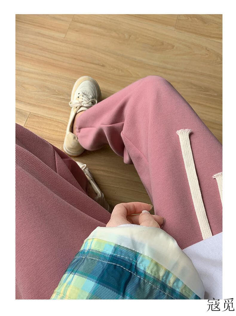 珠地棉运动裤女裤子春秋薄款新款小个子秋装九分休闲束脚卫裤 巧克力