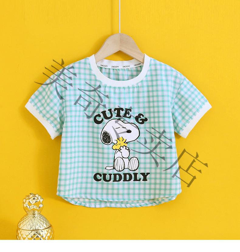 中小童卡通上衣宽松半袖格子衫儿童夏装衣服女自营仓发货ah015桔90cm