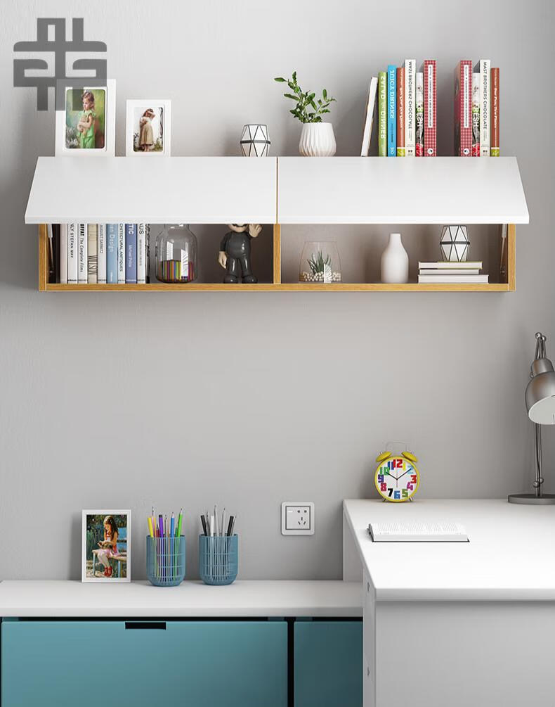 实木墙上吊柜墙壁书架壁挂式置物架卧室收纳柜客厅装饰架挂墙书柜白色