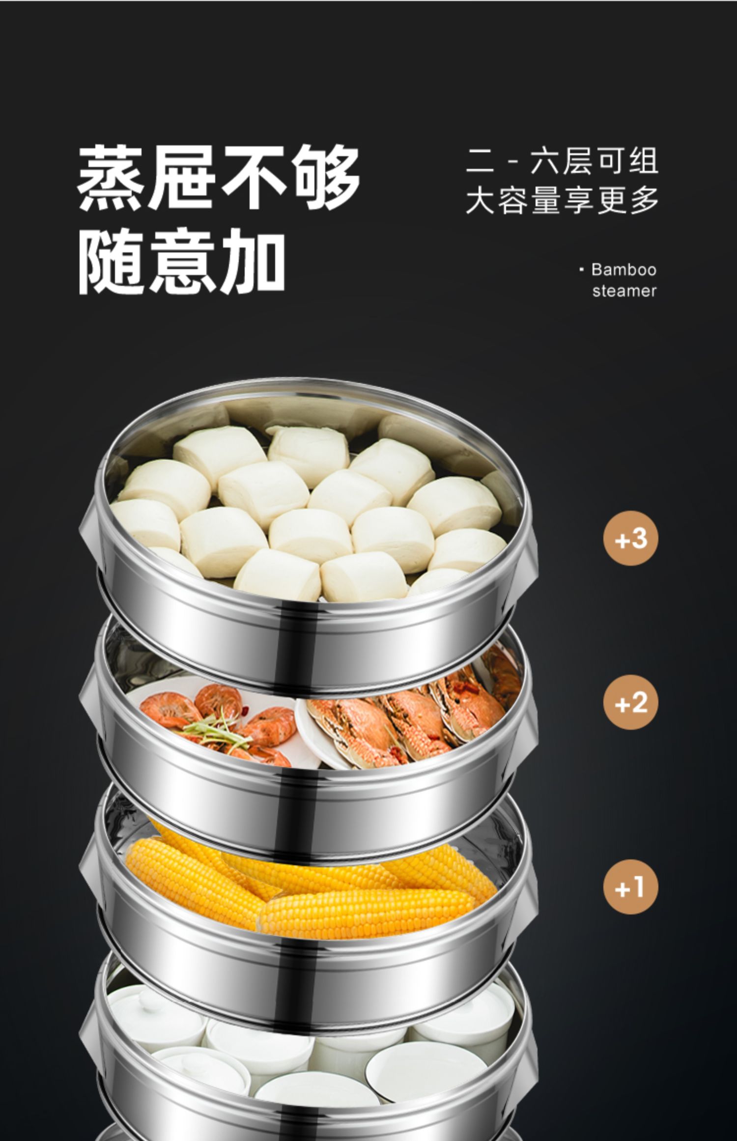 全铝合金圆形蒸笼馒头包子笼屉大号蒸格商用家用4585公分孔形3层蒸笼