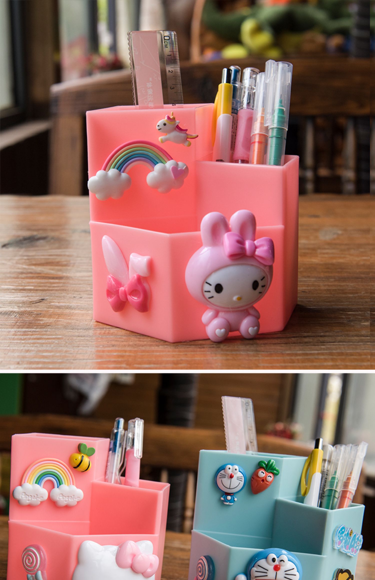 卡通笔筒可爱少女心创意时尚ins风儿童学生文具收纳盒桌面多功能粉色