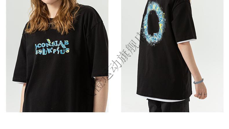 iconslab联名ssur plus同款星月夜圈字短袖t恤男情侣宽松时尚潮流 蓝