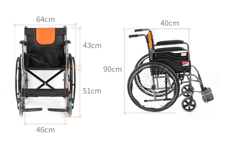【jd健康】手动轮椅车h050型家用全钢管加固可折叠便携免充气式后轮