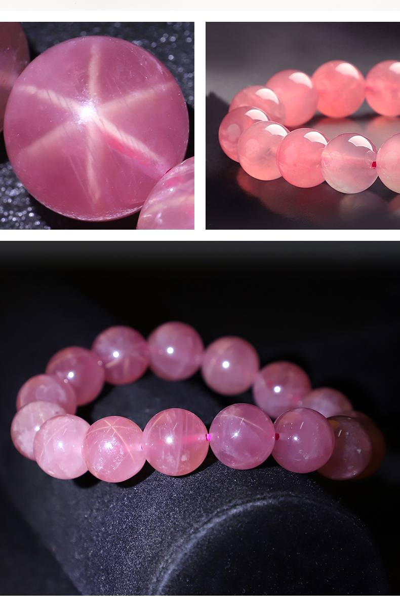 妙聚福 高冰果冻体马达加斯加粉晶手链女款 六芒星光芙蓉石水晶手串