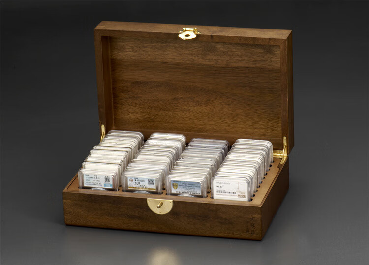 盒老钱庄古币银币盒子币收纳箱胡桃木pcgs公博评级币钱币银元收藏盒