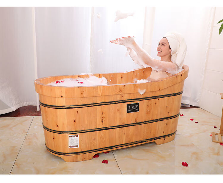 木桶浴桶家用泡澡盆洗澡桶瑶浴黄桶加厚双人香柏木美容院同款无盖标配