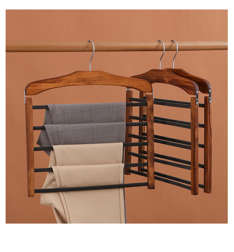 金归实木裤架植绒多功能折叠挂裤子专用衣架家用多层裤挂衣柜收纳神器