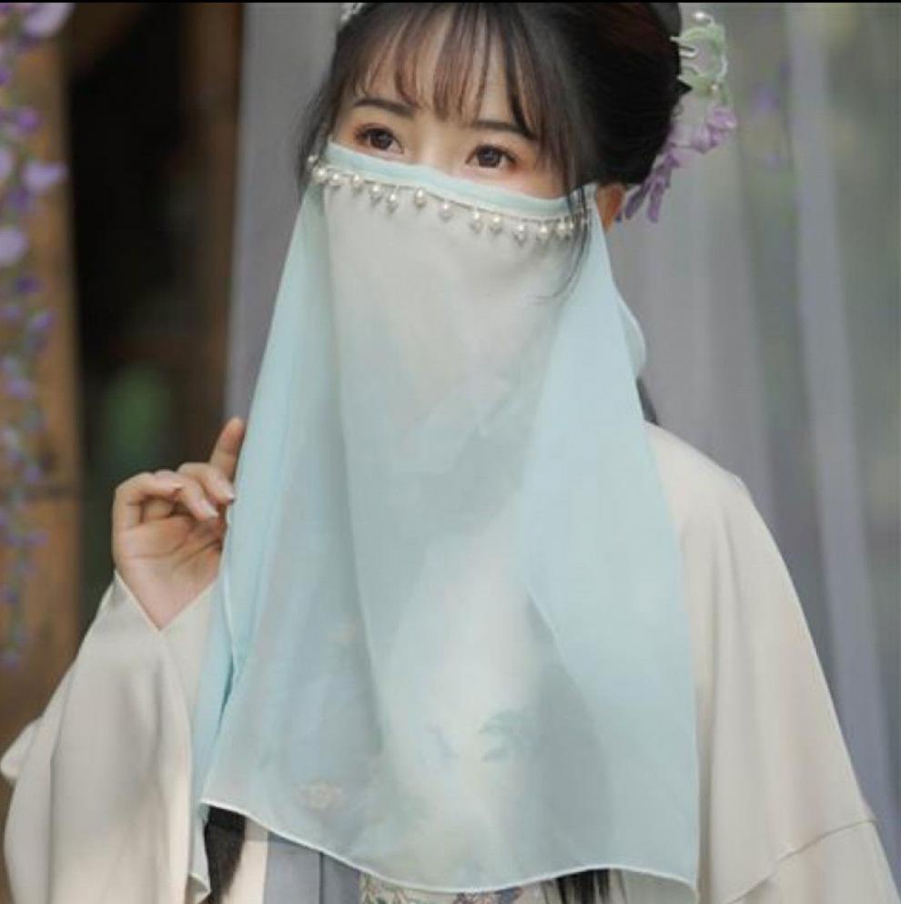 芭雅莲面纱古风古风雪纺面纱汉服遮面蒙面防晒仙女古装纱巾刺绣面帘