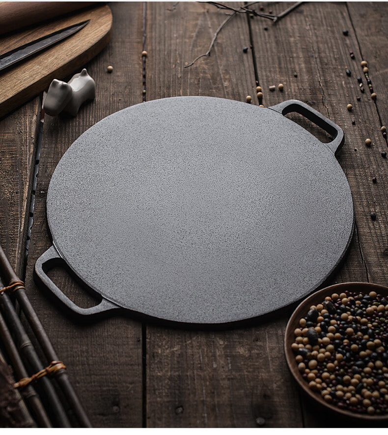 铸铁煎饼锅平底鏊子燃气灶家用烙饼锅不粘锅煎饼果子工具锅 28cm平板