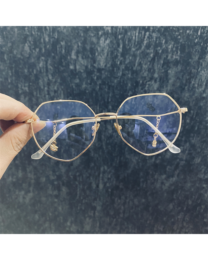 大框金属平光镜女显瘦素颜镜框女圆脸装饰眼镜配防蓝光男 玫瑰金