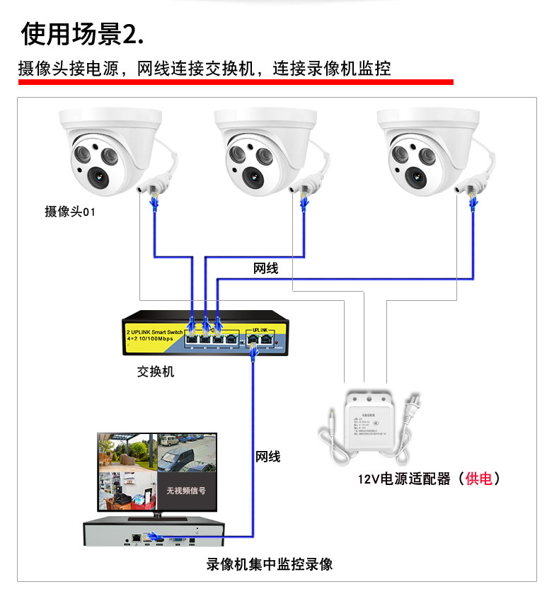 监控室内有线插网线半球圆形吸顶广角高清夜视连网络摄像头监控器 不