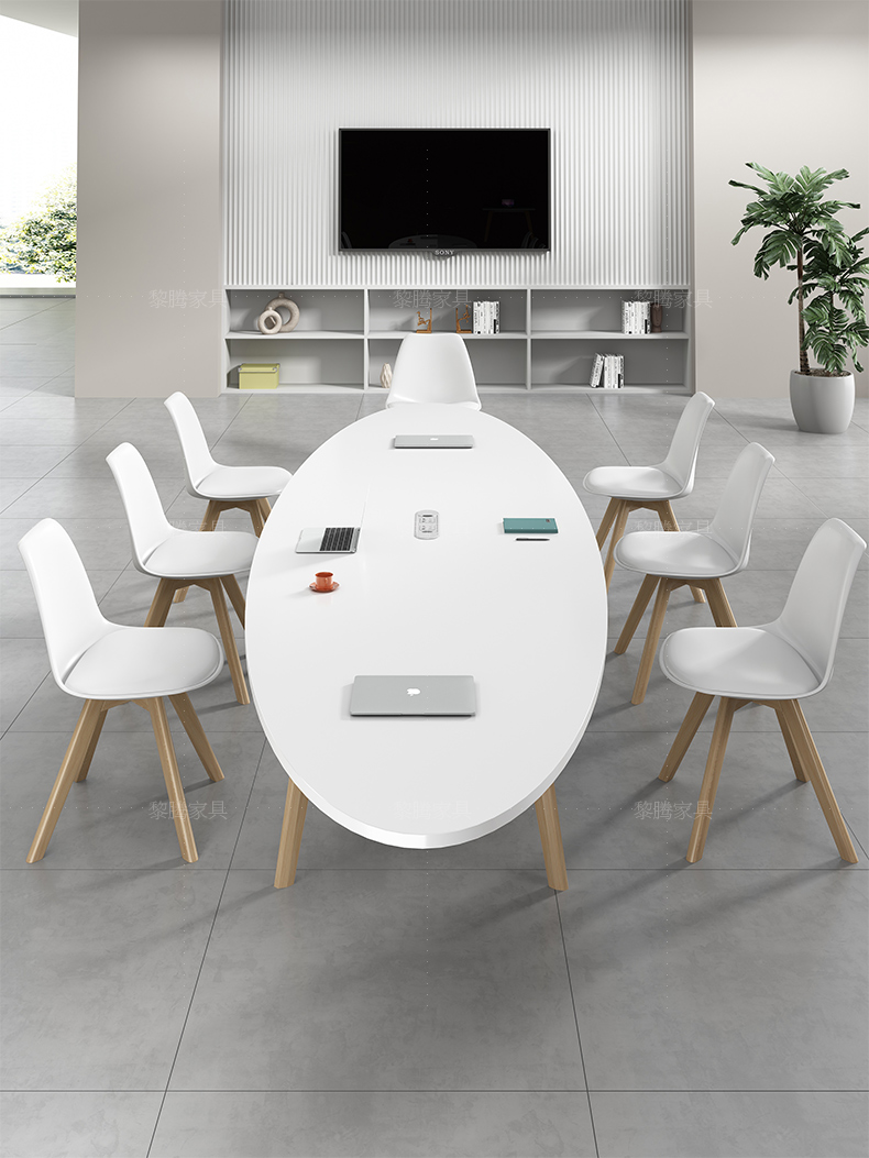 实木脚小型椭圆会议桌简约现代培训桌长条简易办公桌员工洽谈桌椅16米