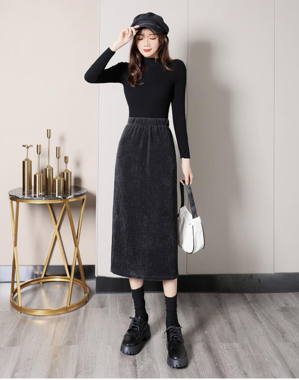 60半截长裙女士冬天的灯芯绒半身裙中长款女包臀高腰加绒厚裙天配