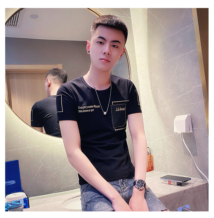 芮蔓菲2022新款夏季短袖网红潮牌男士t恤青年社会精神小伙韩版修身