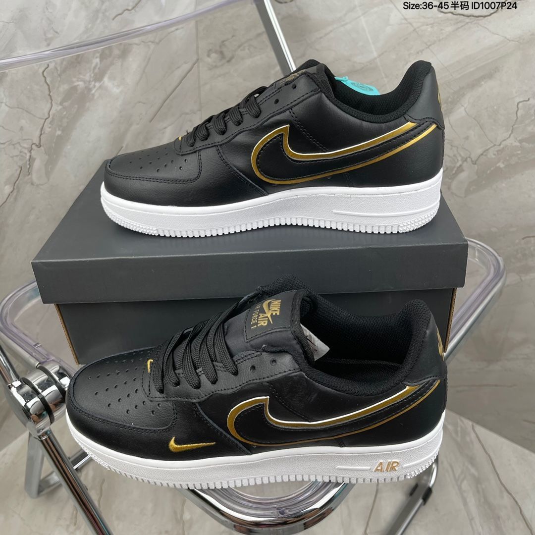 耐克nikeaj公司级 空军一号金色双钩af1黑白绿男女子休闲低帮运动
