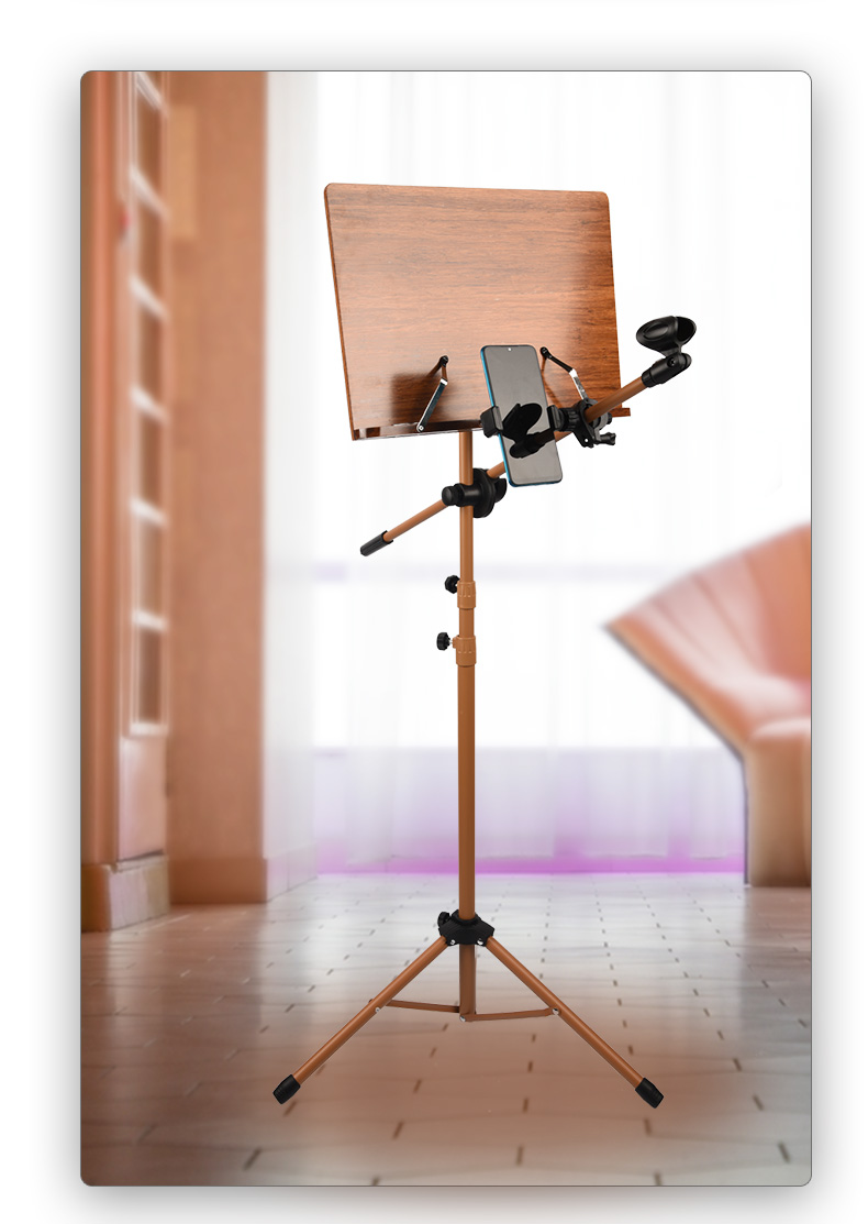 提琴谱架乐谱支架便携式谱架子木色金属支架光面谱板大号托盘带手机夹