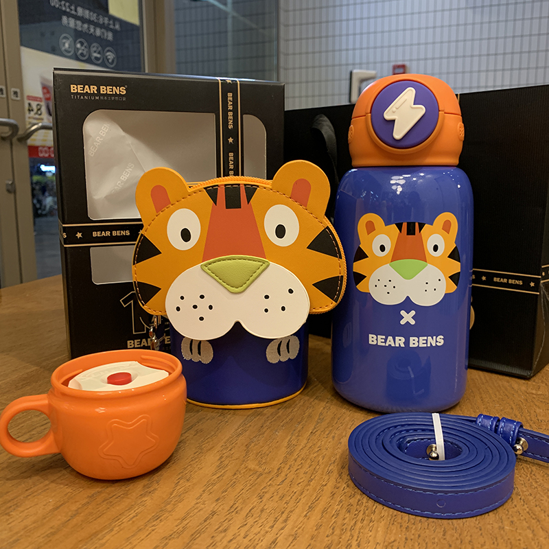 熊本士保温杯个装 熊本士儿童保温杯316l食品级带吸管水壶钛杯男女童