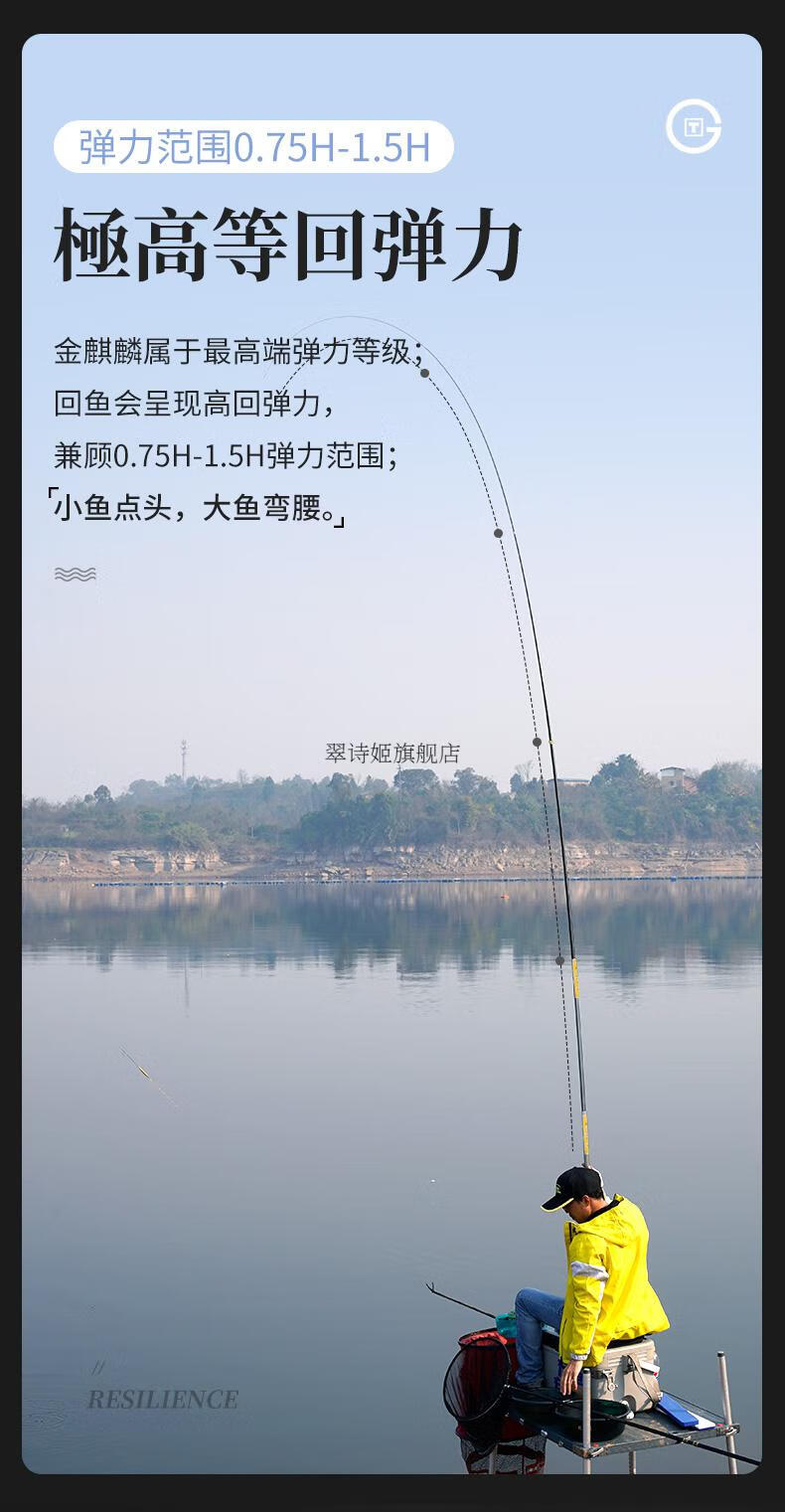 名伦官方旗舰鱼竿金麒麟鱼竿碳素28调4h台钓竿轻硬野钓钓鱼竿金麒麟