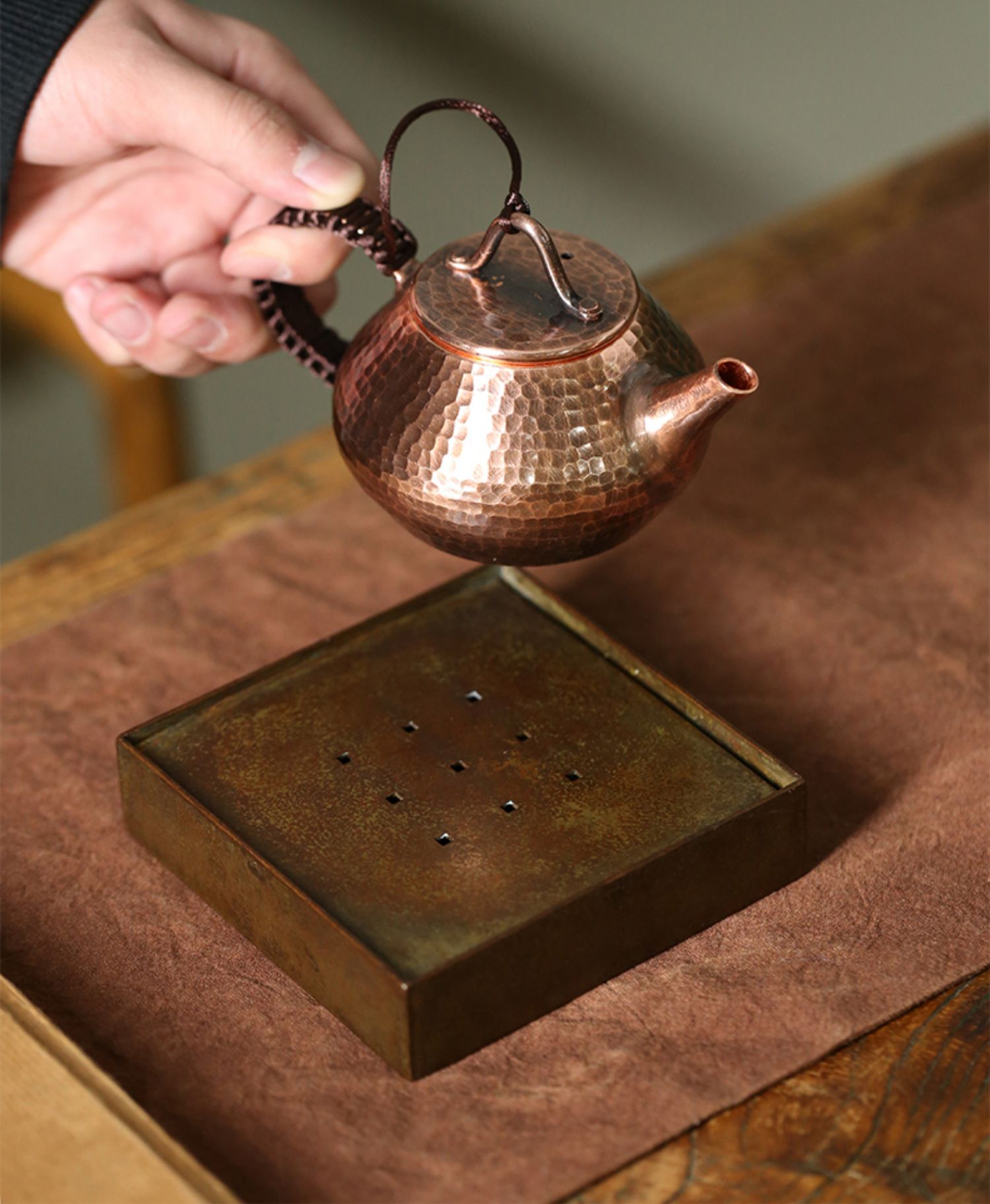 复古铜壶承家用小号建水壶托手工日式干泡台蓄水茶盘功夫茶具零配复古