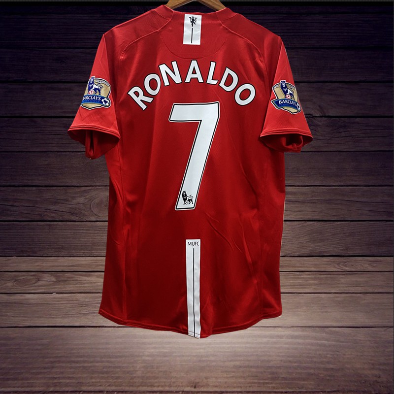 c罗曼联球衣曼联0708联赛主场足球服7号c罗 鲁尼费迪南德球衣 短裤