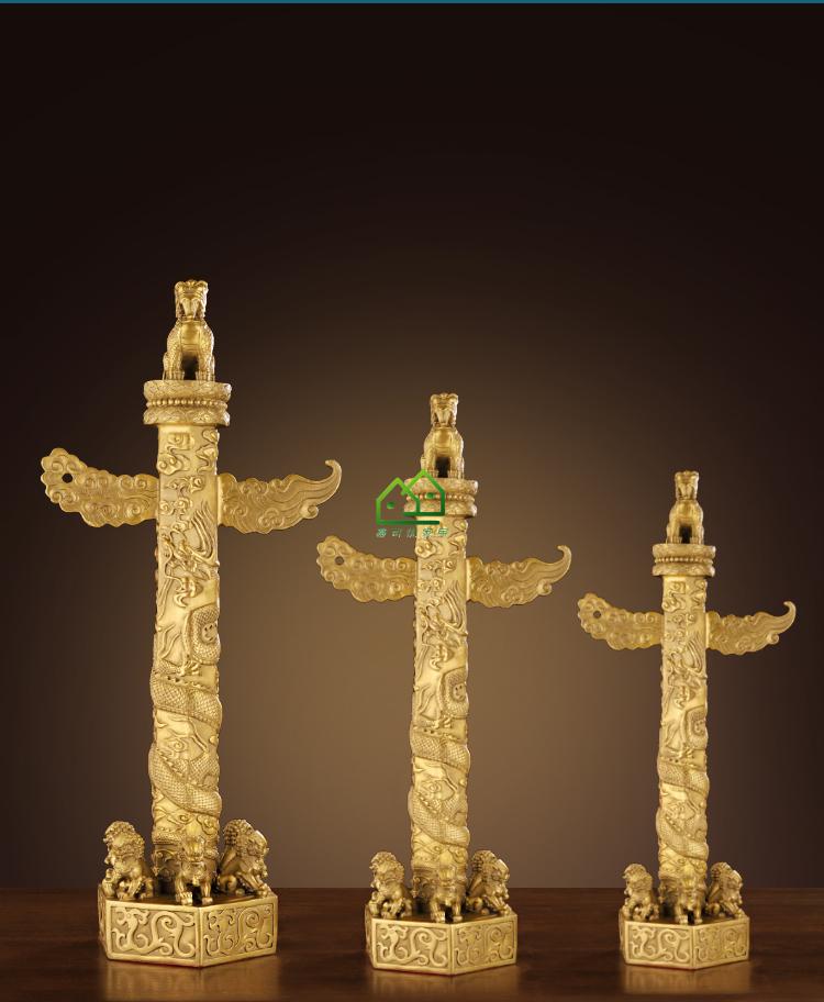 缤越铜华表摆件纯铜华表柱中华龙图腾柱客厅家居办公室装饰工艺品