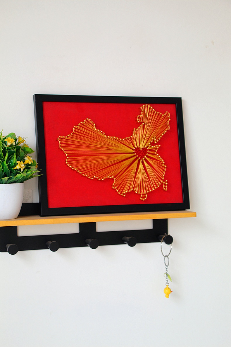 金色中国钉子画绕线画 diy材料包或成品弦丝画手工装饰品节日礼物