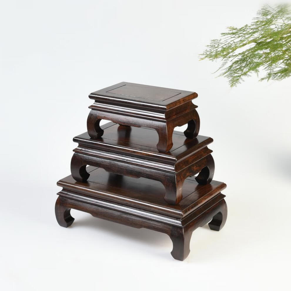 琴书侣木雕花盆景底座实木长方形鱼缸底座正方形工艺品摆件底座木托黑