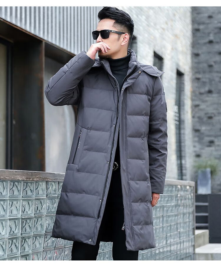 卡思图鲨鱼2022年新款中长款男加厚舒适白鸭绒中老年商务男装 经典黑