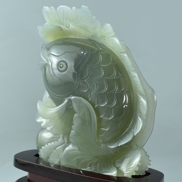岫玉摆件岫玉鱼摆件辽宁岫岩玉石鱼摆件精品鲤鱼摆件升职礼物 10号