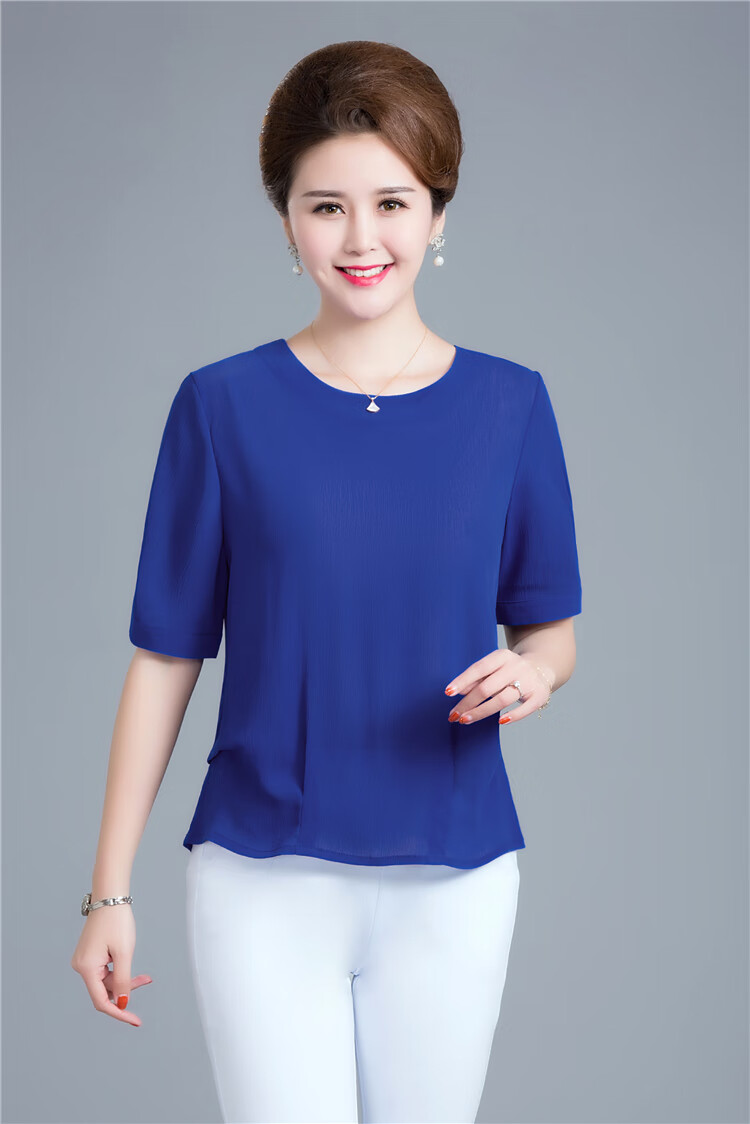 女士土半截袖中年人时尚妈妈装短袖t恤五十岁中老年人人女装半袖上衣