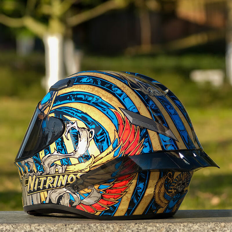 个性法老王头盔摩托电动车夏冬四季男女全覆式尾翼安全帽 法老王(极光