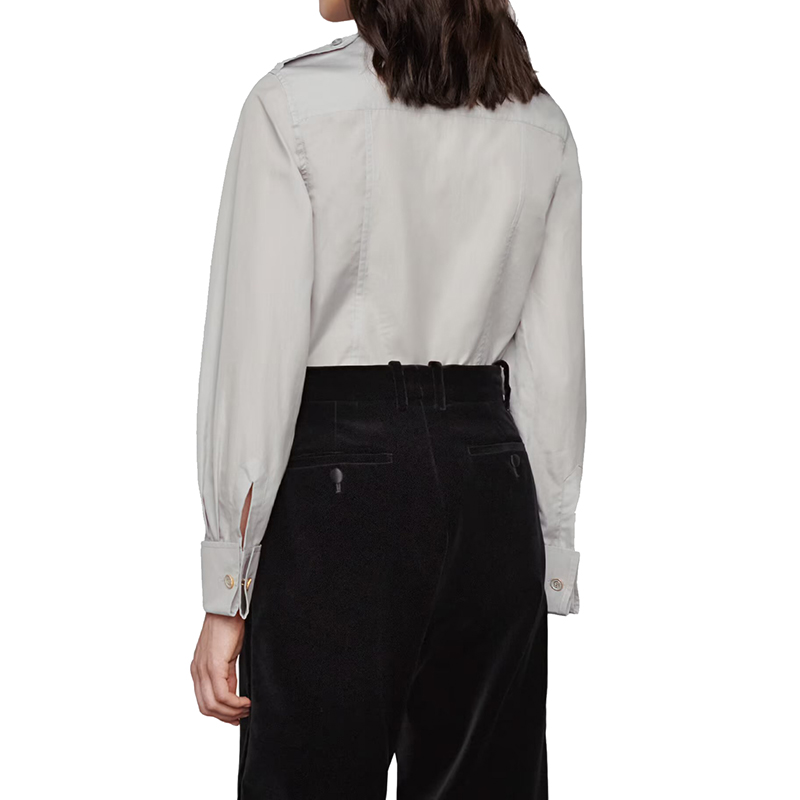 【包税】gucci/古驰 21年秋冬新款 女士浅灰色精细棉府绸长袖衬衫6756